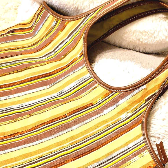 STRIPED LARGE TOTE SHOPPING BAG UNIQUE HAND MADE WITH SEQUINS ACCENT NWOT - Picture 8 of 11